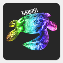 Adesivo Quadrado Hawaii Tribal Honu Rainbow