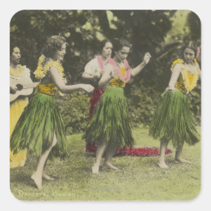 Adesivo Quadrado HawaiiHula Dancers em ColorHavaí