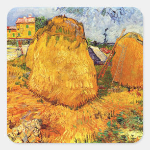 Adesivo Quadrado Haystacks em Provença por Vincent van Gogh