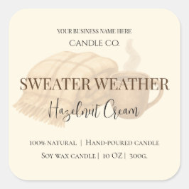 Adesivo Quadrado Hazelnut Cream | Cozy Neutral Soy Candle Label