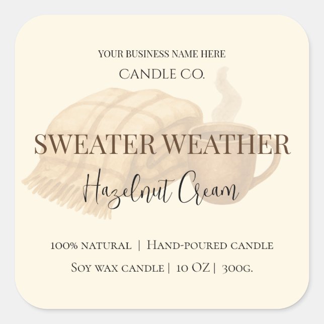Adesivo Quadrado Hazelnut Cream | Cozy Neutral Soy Candle Label (Frente)