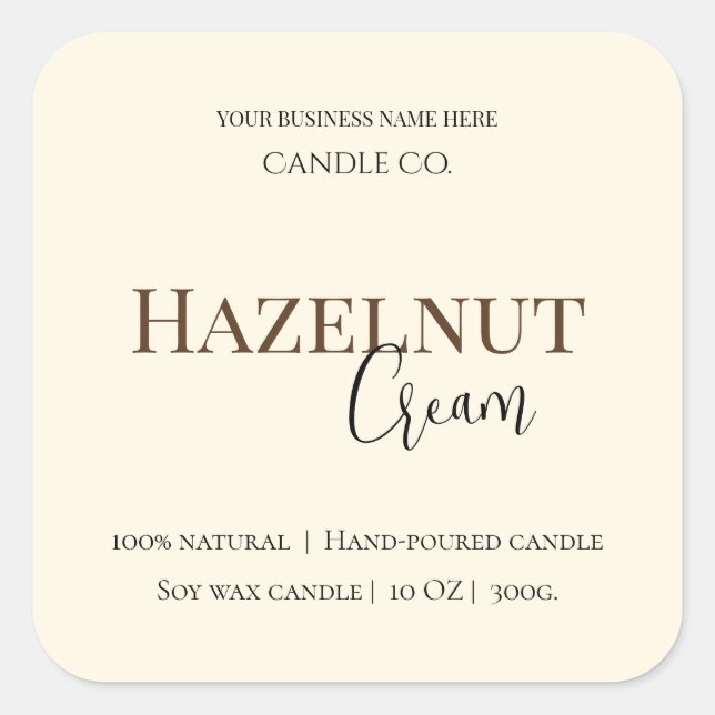 Adesivo Quadrado Hazelnut Cream | Cozy Neutral Soy Candle Label (Frente)