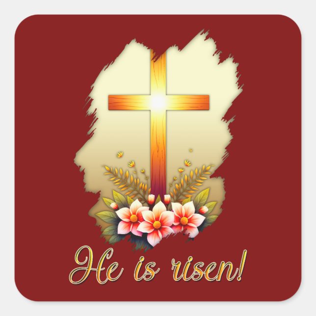 Adesivo Quadrado He Is Risen – Christian Easter Cross - Autocolante (Frente)