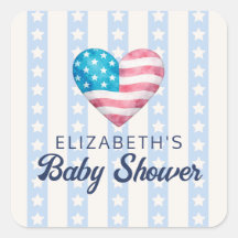 Heart & Blue Stars Stripes Boy Baby Shower