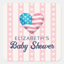 Heart & Pink Stars Stripes Girl Baby Shower