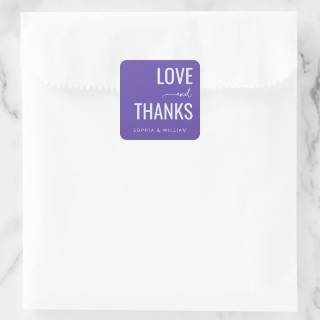 Adesivo Quadrado Heartfelt Purple Modern Love and Thanks Sticker (Bolsa)