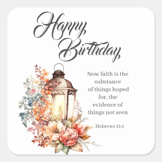 Adesivo Quadrado Hebrews 11:1 Christian Birthday Wishes (Frente)