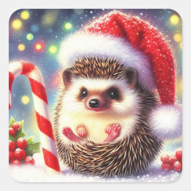 Adesivo Quadrado Hedgehog Holiday Hedgie Gift Stickers (Frente)