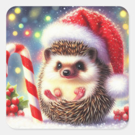 Adesivo Quadrado Hedgehog Holiday Hedgie Gift Stickers