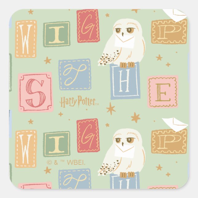 Adesivo Quadrado Hedwig Post Letter Block Pattern (Frente)