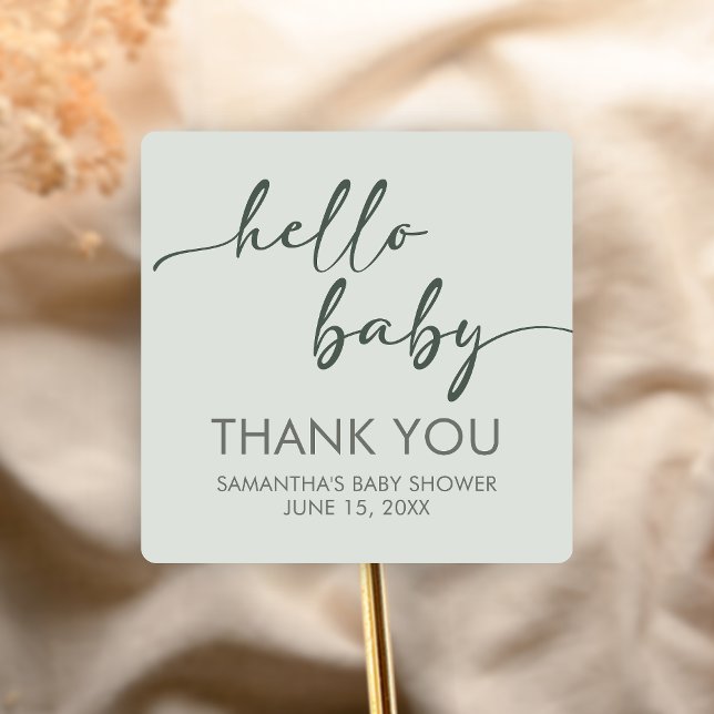Adesivo Quadrado Hello Baby Minimalist Baby Shower (Hello Baby Baby Shower Sticker)
