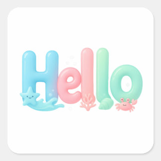 Adesivo Quadrado Hello Glossy Pastel Ocean Text