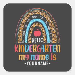 Adesivo Quadrado Hello Kindergarten Rainbow First Day of School
