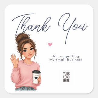 Adesivo Quadrado Hello Lady Round Thank You Sticker | Cute Woman 