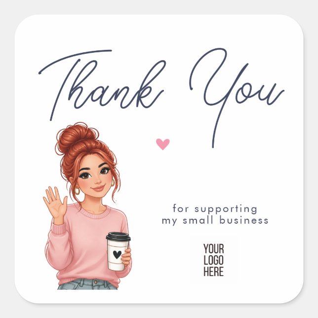 Adesivo Quadrado Hello Lady Round Thank You Sticker | Cute Woman  (Frente)