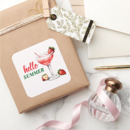 Adesivo Quadrado Hello Summer | Strawberry Cocktail Sticker