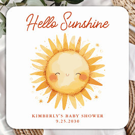 Adesivo Quadrado Hello Sunshine Boho Cute Sun Thank You Baby Shower