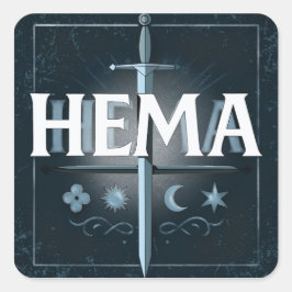 Adesivo Quadrado HEMA Medieval Sword Emblem – Blue Graffiti Style