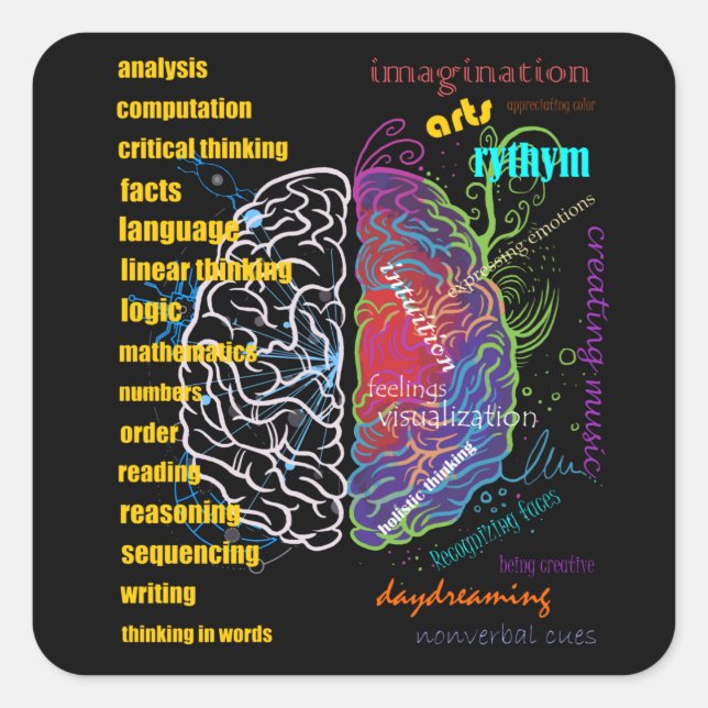 Adesivo Quadrado Hemisférios do Cérebro esquerdo direito (Frente)