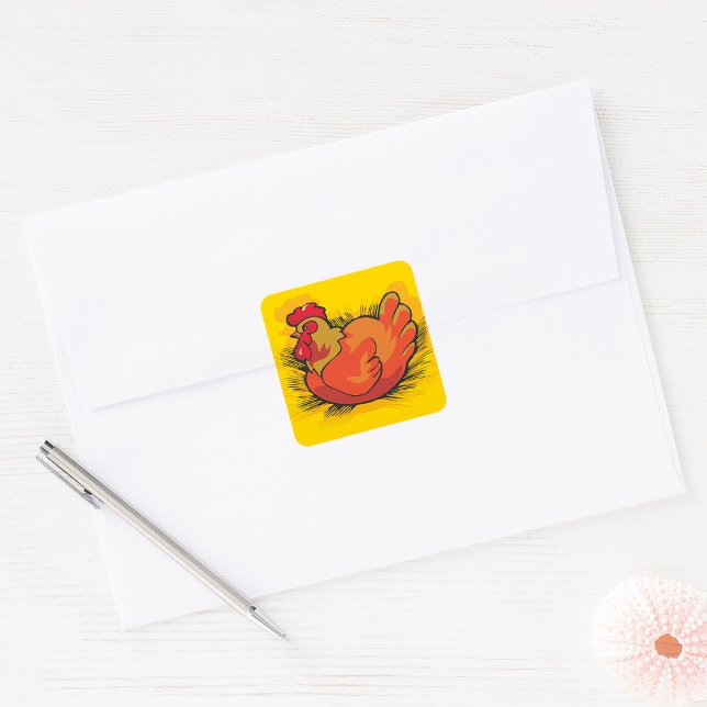 Adesivo Quadrado Hen on Nest Bright Farmyard Chicken (Criador carregado)