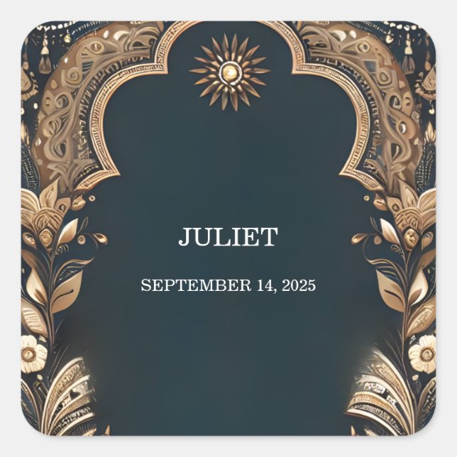 Adesivo Quadrado Hena Hindú Mehndi Estilo Indiano Chuveiro de Noiva (Frente)