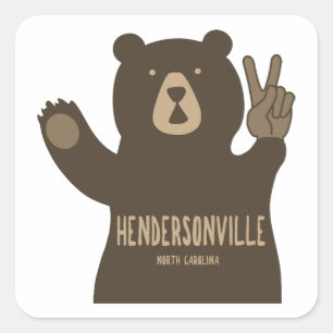Adesivo Quadrado Hendersonville North Carolina Peace Bear