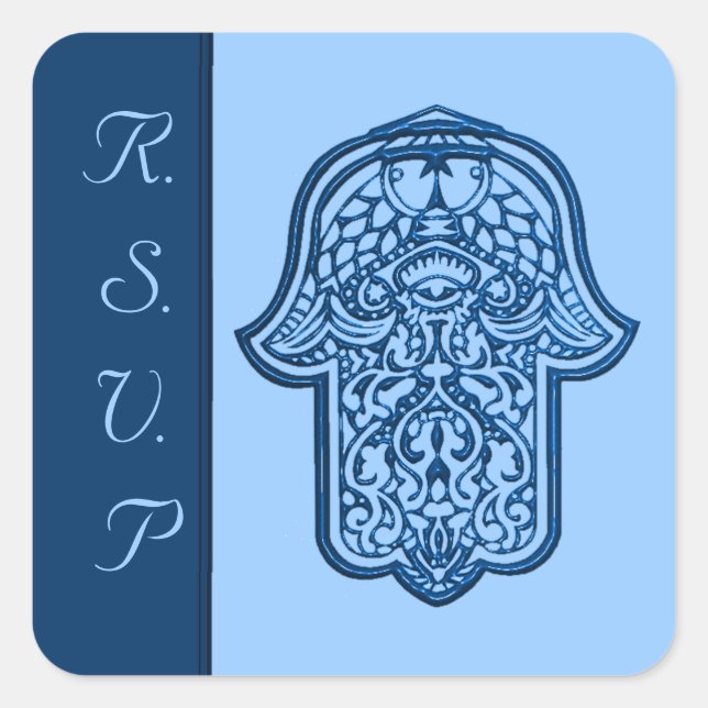 Adesivo Quadrado Henna Hand of Hamsa (Blue) (Casamento) (Frente)