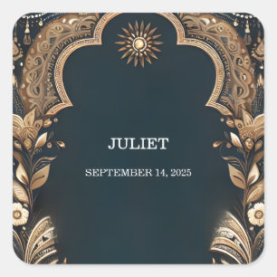 Adesivo Quadrado Henna Hindi Mehndi Estilo Indiano Chá de Bebê da N