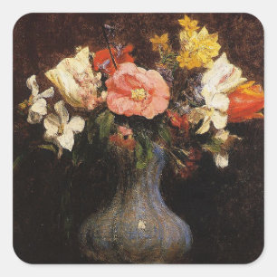 Adesivo Quadrado Henri Fantin-Latour, Flores, Camelias, Tulipas
