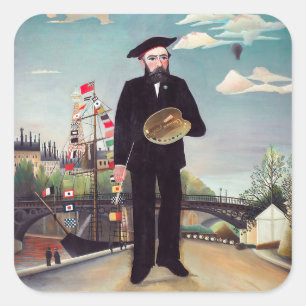 Adesivo Quadrado Henri Rousseau - Autorretrato-Paisagem