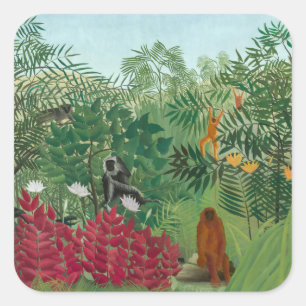 Adesivo Quadrado Henri Rousseau - Floresta Tropical com Macacos