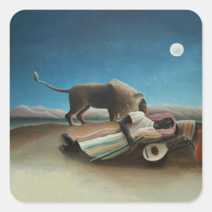 Adesivo Quadrado Henri Rousseau Sleeping Gypsy Lion Painting