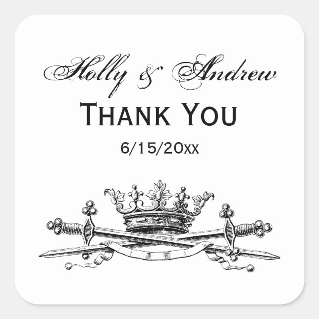 Adesivo Quadrado Heráldica Crown Crown Swords Sabers Emblem Crest (Frente)