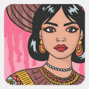 Adesivo Quadrado Herança hispânica Artsy Sombrero Mulher
