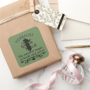 Adesivo Quadrado Herbalista verde bruxa mágica medicina natural