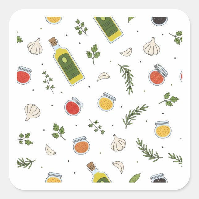 Adesivo Quadrado Herbs and Spices Pattern Design Sticker (Frente)