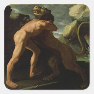 Adesivo Quadrado Hercules que luta com o leão de Nemean