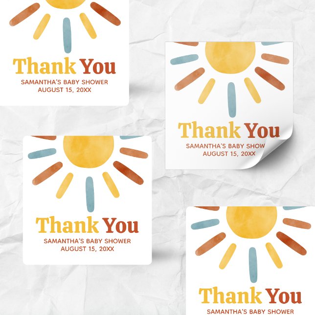 Adesivo Quadrado Here comes the Son Sunshine Baby Shower (Here comes the Sun Baby Shower Square Sticker)