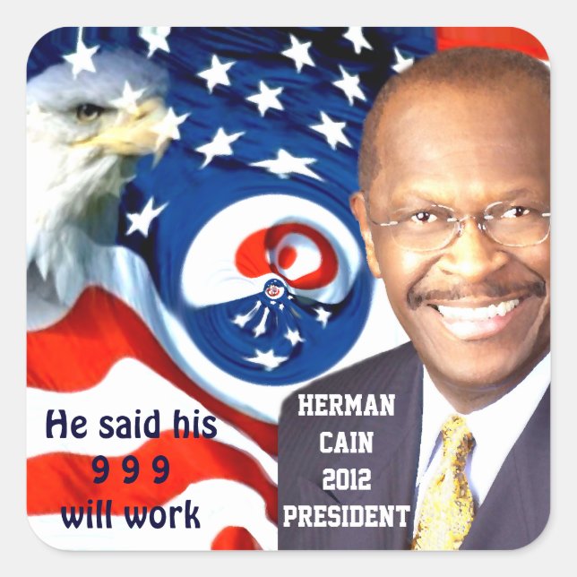 Adesivo Quadrado Herman Cain 2012 (Frente)