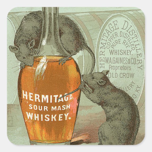Adesivo Quadrado Hermitage Sour Mash Whiskey e dois ratos (Frente)