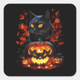 Adesivo Quadrado Hex, a camiseta do gato preto de Halloween