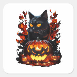 Adesivo Quadrado Hex, a camiseta do gato preto de Halloween