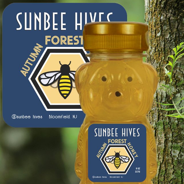 Adesivo Quadrado Hexagon Bee Modern Blue Honey Label (Criador carregado)
