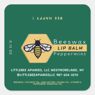 Adesivo Quadrado HEXAGON Beeswax Peppermint LIP BALM com ABE