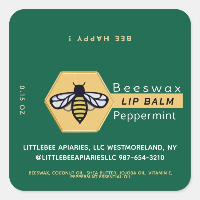 Adesivo Quadrado HEXAGON Beeswax Peppermint LIP BALM com ABE (Frente)