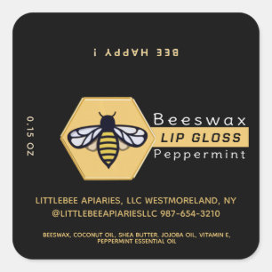 Adesivo Quadrado HEXAGON Beeswax Peppermint LIP GLOSS com BEE