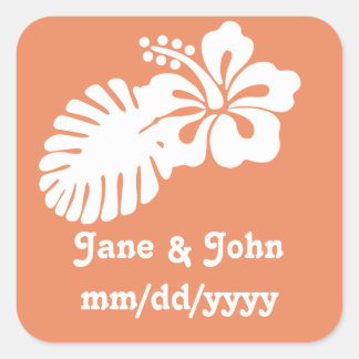 Adesivo Quadrado Hibisco tropical no Coral Sticker