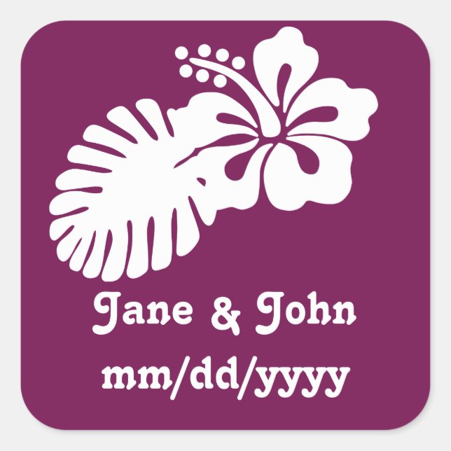 Adesivo Quadrado Hibisco tropical no vinheta de vinho (Frente)