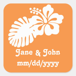 Adesivo Quadrado Hibiscus tropical em Orange Sticker