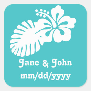 Adesivo Quadrado Hibiscus tropical em Turquoise Sticker